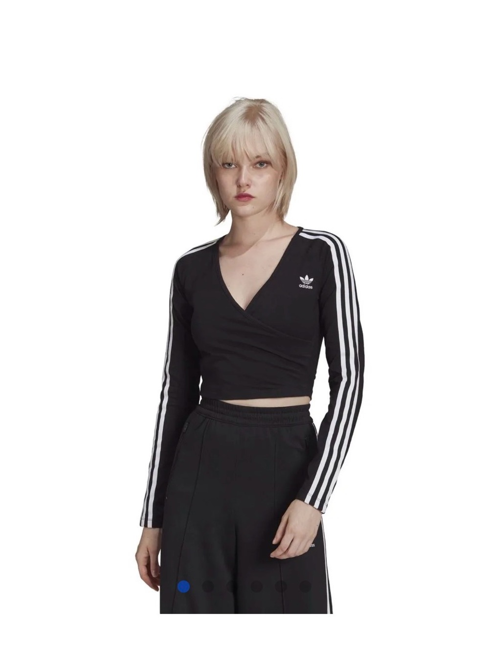 NWT adidas Originals Adicolor Classics Cropped Long Sleeve Wrap Top Black